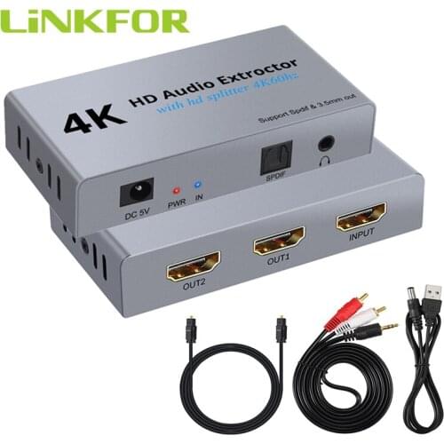 LiNKFOR HDMI Audio Extractor 2 Way HDMI Splitter 4K HDMI to Optical SPDIF Toslink Converter Digital to Analog Stereo 3.5mm Audio