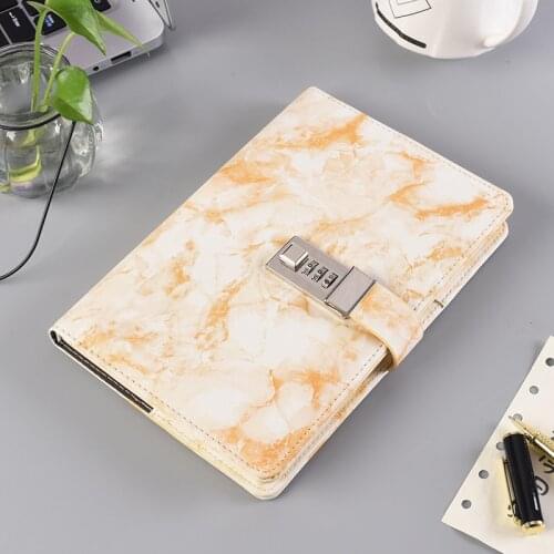 Marble Pattern A5 diary with lock Student Notebook Notepad Office School Supplies Gift Notepad Leather Codebook Password PU
