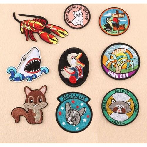 Cartoon Shark Embroidery Patches for Clothing Bags DIY Sew Sticker Applique Stripes Iron on Animals Patches Clothes Accessories