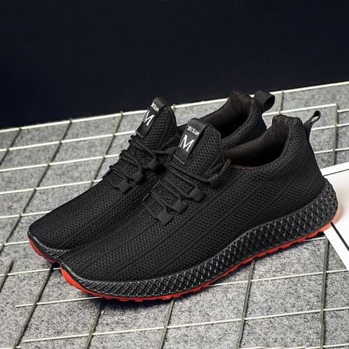 Men casual shoes outdoor running mesh surface comfortable sports breathable non-slip elastic light fly woven vulcanized shoes