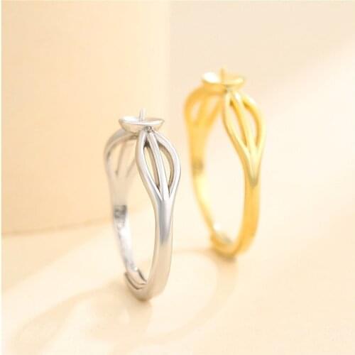 Ring Setting for 6mm Round Beads or Pearls Gold Plated 925 Silver Ring Blank Adjustable Ring Base SR0130