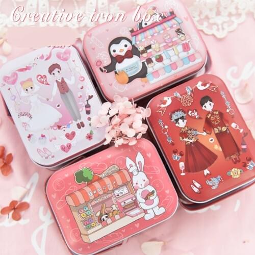 New Arrival Portable Tin Box Cartoon Penguin Rabbit Romantic Candy Cookie Chocolate Box Wedding Gift Box 10.5X6.2X7.8 cm