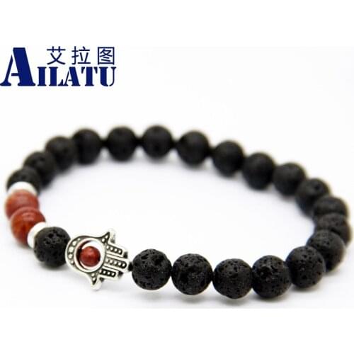 Ailatu New Design Jewelry Wholesale Mens Beaded Protection Hamsa Bracelets Lava Stone and Picasso Jewelry