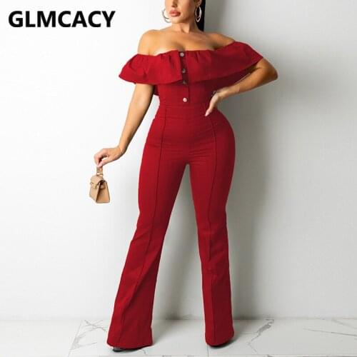 Off Shoulder Slash Neck Slim Jumpsuit Elegant Party Chic Flare Pants Overalls