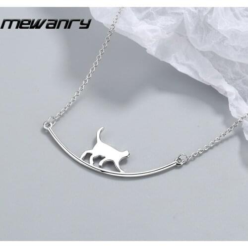 Mewanry 925 Sterling Silver Clavicle Chain Necklace 2021 Trend Creative Design Arc Cat Pendant Party Jewelry Girls Accessories