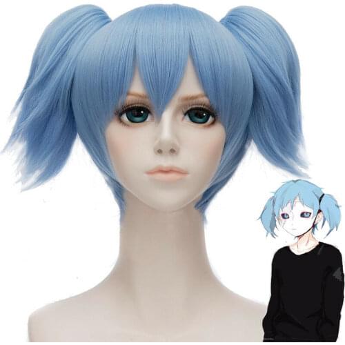 Game Sallyface Sally Face Sally Sal Cosplay Wig Blue Short Clip-on Ponytails Wig + Wig Cap