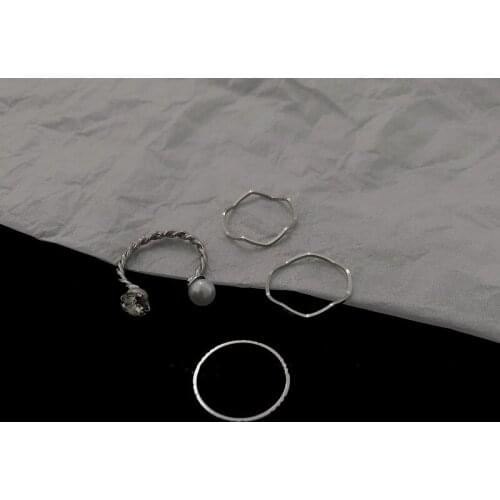 Origin Summer Unique Design Silver Color Four Pairs Pearl Ring for Women Exquisite Open Metal Adjustable Ring Party Jewelry