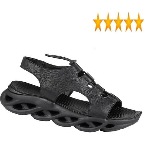 Leather Men Genuine Shoes Summer 2021 Gladiator Designer Platform Height Increasing Cowhide Beach Sandals Male