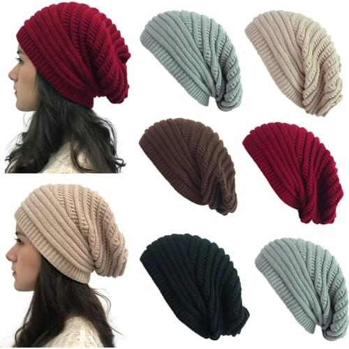 Unisex Slouchy Beanie Hat Stripe Knit Cap Slouchy Beanie Winter Knit Hat Soft Cap for Women and Men