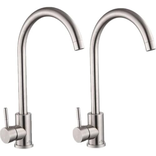 2PCS Kitchen Faucet Hot&Cold Water admixer Tap Stainless Steel Single Hole 360 Degree Rotation Kitchen Faucet Single Handle Tap