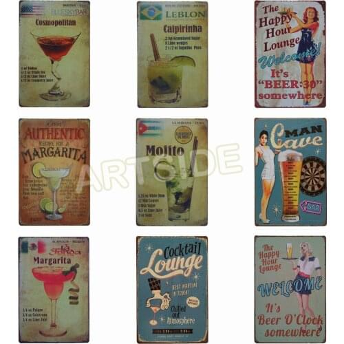 Vintage Margarita Cocktail Lounge Wine Metal Retro Tin Sign Pub Bar Wall Decor 12'*8
