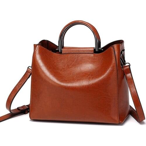 NIGEDU Soft oil wax leather woman handbag tote crossbody bag for women Shoulder bag Elegant ladies office bag luxury designer