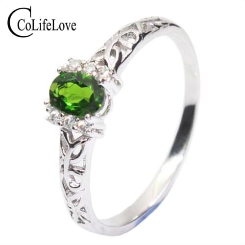 Promotion Natural Chrome Diopside Ring Real 925 Sterling Silver Engagement Ring for Woman Fashion Silver Russian Emerald Jewelry