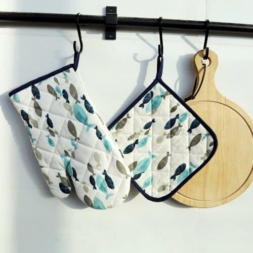 1piece Oven Mitts Heat Resistant Kitchen Gloves Cotton Polyester Quilted Mittens Lucky Fishs Design