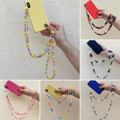 2021 New Hot Mobile Phone Chain Acrylic Anti-lost Long Lanyard Crystal for Women Girls Cell Phone Accessories Hanging Neck Chain