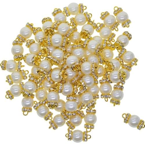 50 Pack Faux Pearl Charm Connectors 20 X 10mm Austrian Crystal Beads for