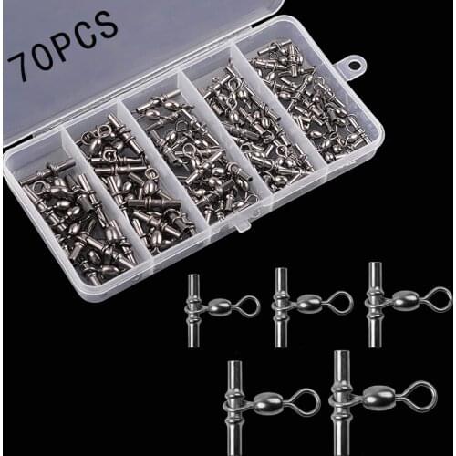 70Pcs/box Brass Fishing 3 Way fishing line connector Crimp Sleeves Cross Line Crane Swivels Fishing rigs tackle
