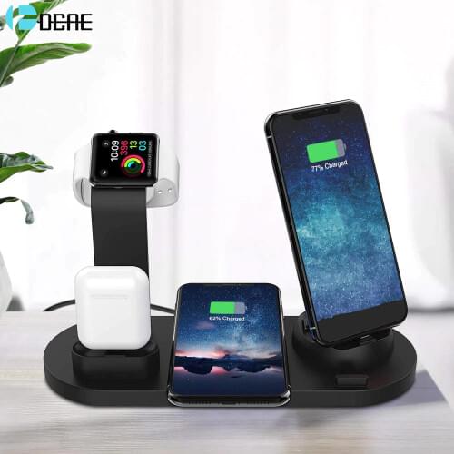 DCAE 4 in 1 Charging Dock Holder For Apple Watch 5 4 3 2 iPhone X XS XR 11 Pro 8 7 Airpods 10W Qi Wireless Charger Stand Station