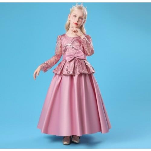 Children Vintage Bow Tutu Princess Birthday Party Prom Evening Infant Long Sleeve Summer Dress Gown Vestidos Baby Girls Clothes