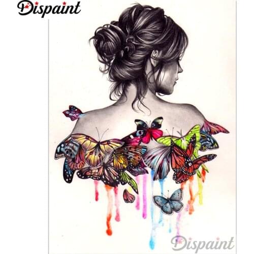 Dispaint Full Square/Round Drill 5D DIY Diamond Painting "Butterfly woman" Embroidery Cross Stitch 3D Home Decor A11146