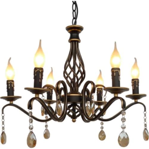 Europe Vintage Wrought Iron Crystal Chandelier E14 Candle Lamp Retro Metal Chandeliers for dining room living room bar lighting