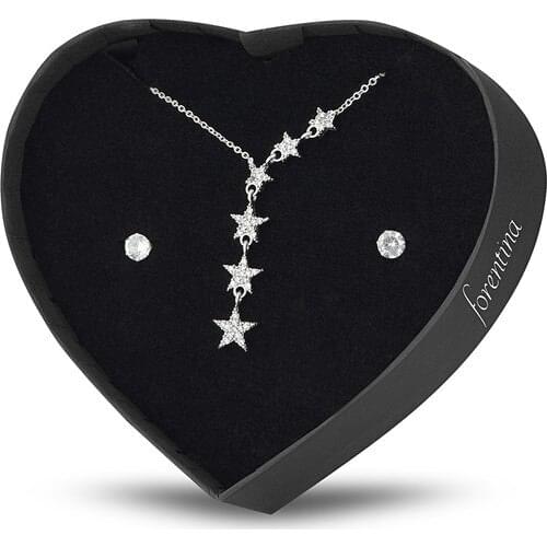 Forentina Silver Plated Dangle Star Necklace Earrings Heart Box PS1425