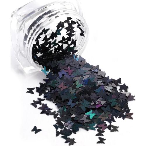 Holographic Laser Black Star Nail Glitter Sequins 3D Nail Art Decoration Designs Colourful Butterfly Flakes DIY Nail Accesoires