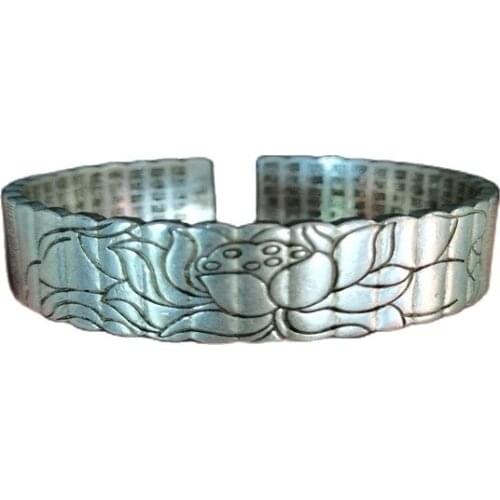 Chinese Old Tibet Silver Tibetan Silver Lotus Great Compassion Mantra Bracelet