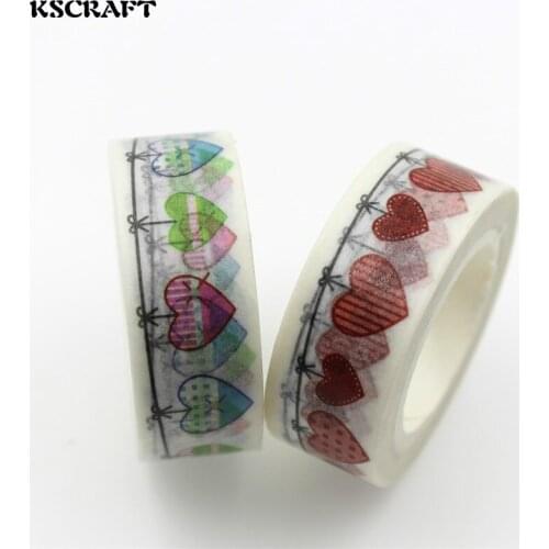 KSCRAFT 15mm*10m Adhesive Tape for Scrapbooking DIY Craft Sticky Deco Masking Japanese Paper Washi Tape Heart