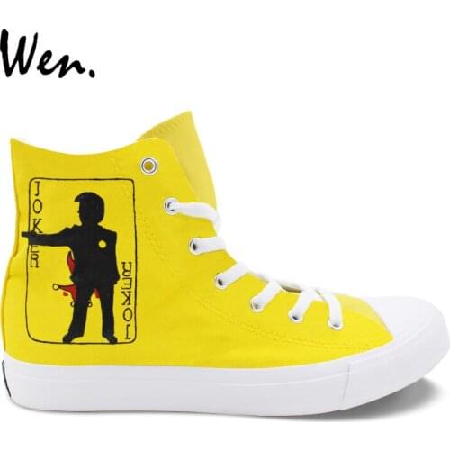 Wen Hand Painted High Top Sneakers Yellow Design Custom Poker Joker Canvas Shoes Womens Athletic Skateboarding Shoes Mens