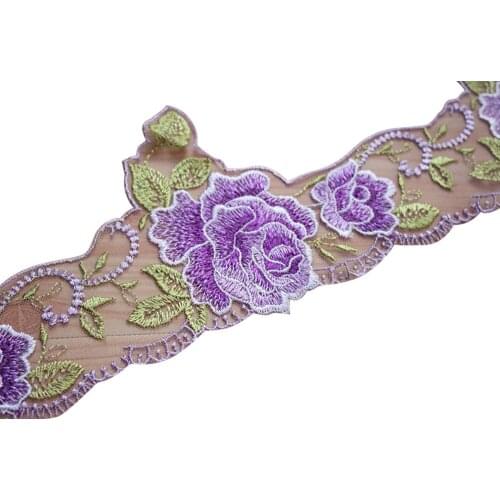 1M New Embroidery Purple Lace Ribbon Fabric 11cm Trim Curtain Trimmings Clothing Wedding Dresses Rose Lace For Dress Decoration