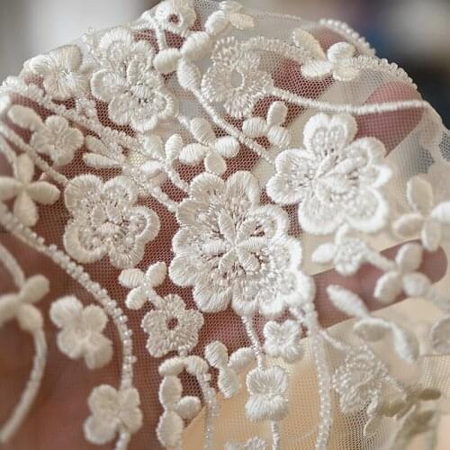 High-ending Beaded Sequined Lace Fabric Flower Stickers Wedding Dress DIY Accessories Lace Accessories 1Piece