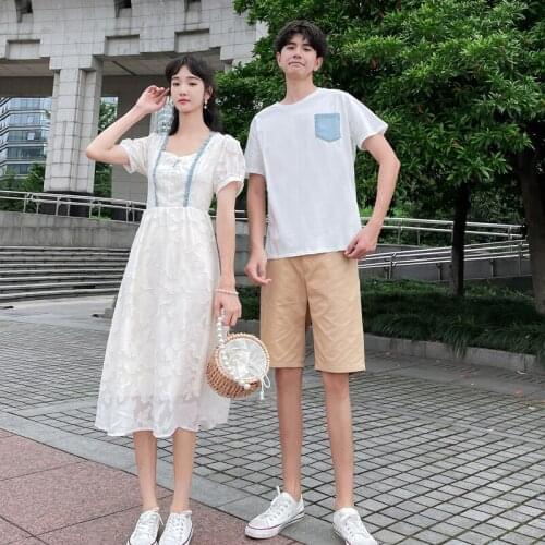 Short sleeved dresses for couples in summer 2021 couples clothes couples clothing
