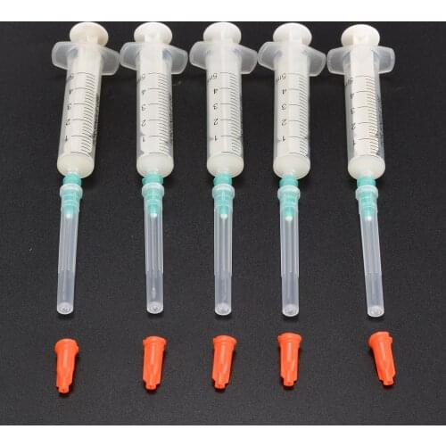 Mayitr 5 Set 5ml Measuring Syringe Plastic Syringe Disposable Plastic Syringes & 21G Needle & Red Cap For Measuring