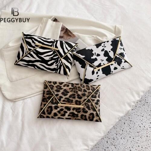 Fashion Women Leopard Zebra Cow Animal Printing PU Leather Day Clutches Ladies Casual Large Capacity Handbags Purse Envelope Bag