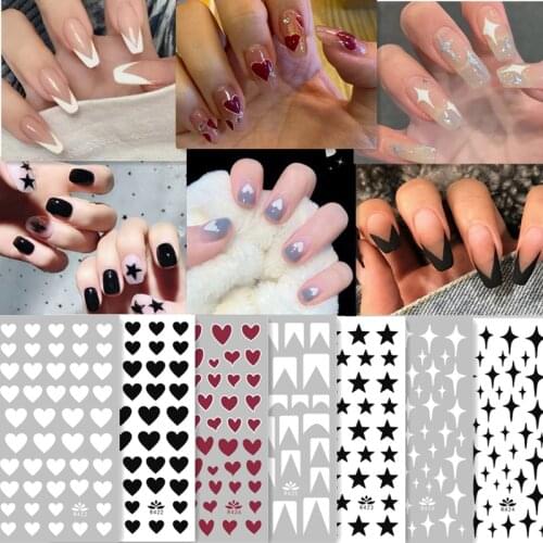 2pcs 3D Stickers Decals Hearts Black Manicure Nail Art Stickers White Love Heart Design Adhesive Sticker Wraps Tip Decoration
