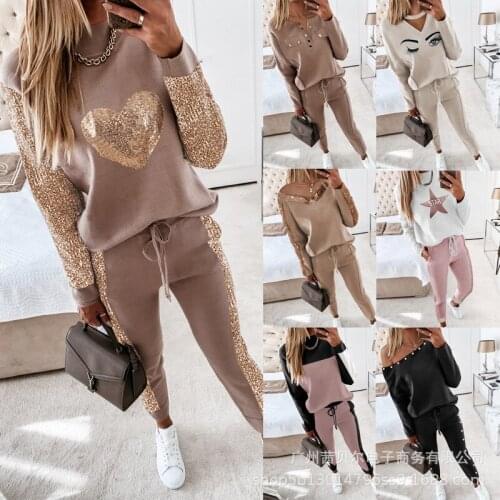 2021 New High-necked Long-sleeved Pocket Pants Casual Two-piece Autumn and Winter Sweater Women Womens Trousers Suit