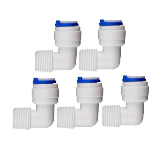 5PCS 3/8" OD Hose Quick Connection 3/8" Pipe Elbow Union Connector RO Water Reverse Osmosis Aquarium System Connector Fitting
