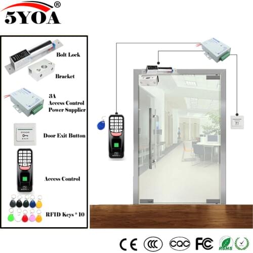 Fingerprint RFID Access Control System Kit Wooden Glasses Door Set+Magnetic Lock+ID Card Keytab+Power Supplier+Button