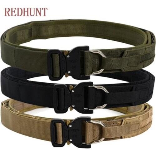 Tactical Double Layer Molle Belt 2 in 1 Military Army Combat Waist Belt Quick Release Buckle Heavy Duty Waistband 125cm
