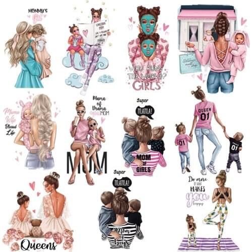 Great Mom Heat Transfer Stickers Mom Baby Love DIY Iron-on Russia Girls Patches For Clothes Washable Custom Patches For T-Shirt