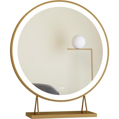 Nordic Smart Makeup Mirror Desktop LED Metal Frame Paint Modern Simple Desktop Dresser Round Wall Mount Stable And Durable