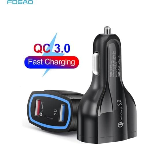 FDGAO Universal QC 3.0 USB Car Charger 3-Ports Quick Charge 3.0 Type C Fast Charger Car Adapter for iPhone 12 11 Samsung S21