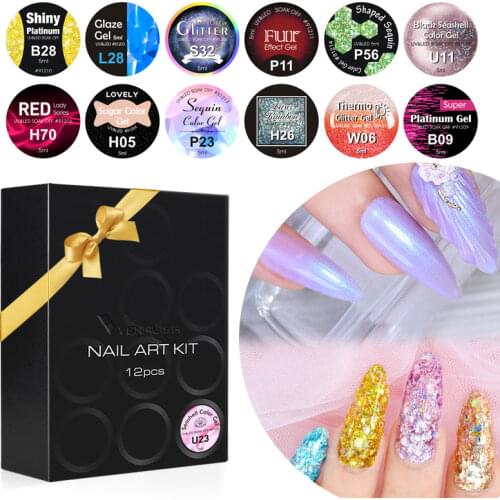 12pcs/kit VENALISA Summer Color Painting Gel Kit Temperature Change Set Platinum Starry Gel Candy Fur Effect Nail Gel Varnish