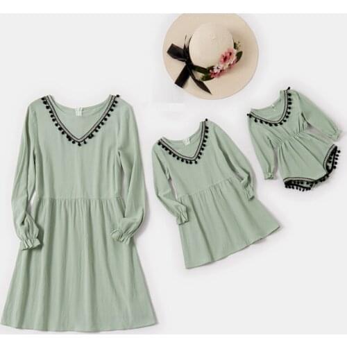 Family Set Flower Mom Baby Mommy and Me Clothes Full Sleeve Women & Girls Dress Spring Plaid Mother Daughter Matching Dresses