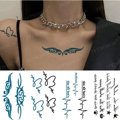 Heartbeat Temporary Tattoo For Women Sexy Body Stickers Crown Small Tattoo Wave Lines Fake Tattoo Art Hand Chest Tatto For Kids