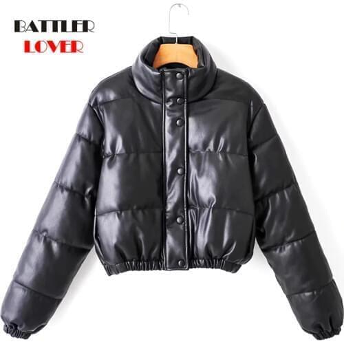 Women Leather Jacket Coats Winter Thick Warm Overcoats Autumn Zipper Black Cool Punk Cotton Parka for Female Windbreaker Clothes
