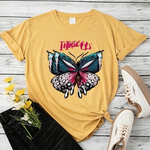 Femme Short Sleeve Summer Loose Top Clothes Camisetas De Mujer Insects Butterfly Print T-shirt Women Graphic Tee T Shirt