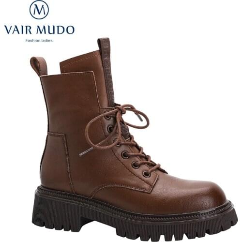 VAIR MUDO Women Martin Ankle Boots Elegant Concise Lace Up WomenFootwear Autumn Winter Boots Shoes Lace Up Platform WM-X272-C