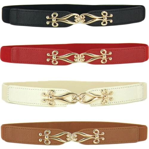 Women Ladies Chic Fashion Thin Flower Floral Gold Metal Buckle Elastic Stretch Corset Waistband Waist Belt BLTLL0006